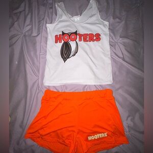 Hooters White Tank and Orange Shorts Set